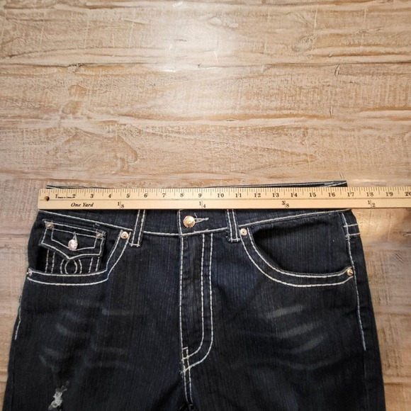 Nesso Denim Jeans Womens Sz 14 Thick Stitching Blue Dark Wash Distressed Stretch - Picture 7 of 10